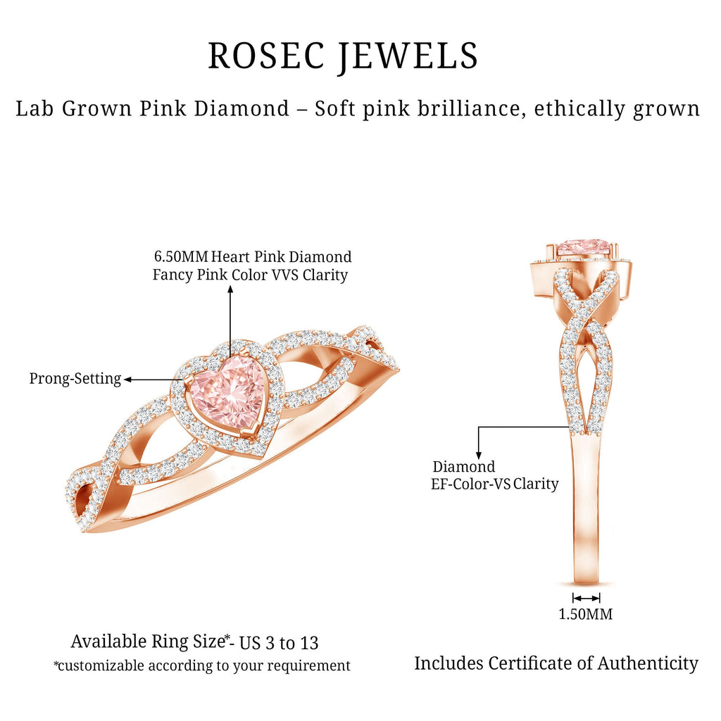 IGI Certified 1 Carat Lab Grown Pink and White Diamond Classic Engagement Ring