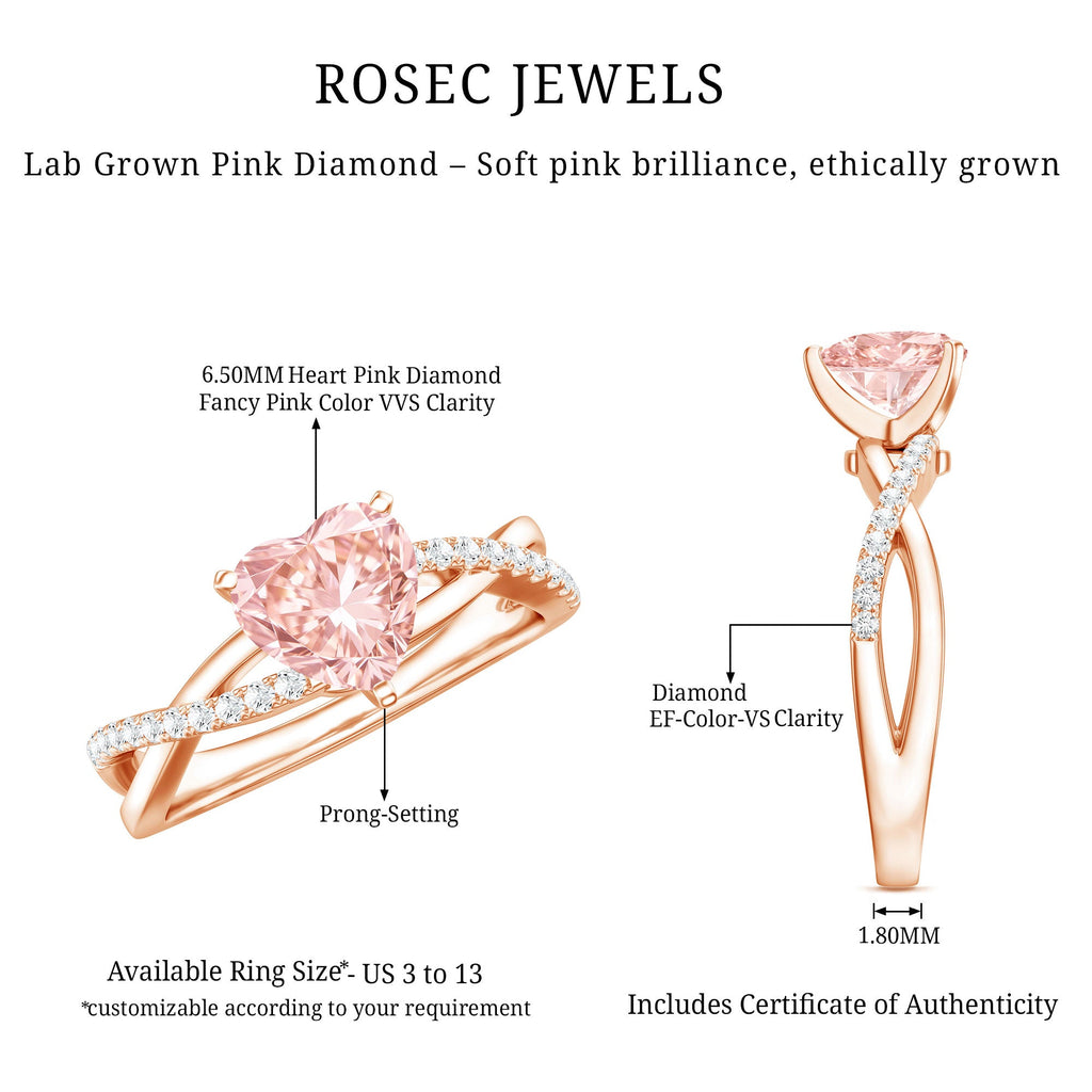 IGI Certified 1 CT Solitaire Lab Grown Pink Diamond Heart Engagement Ring