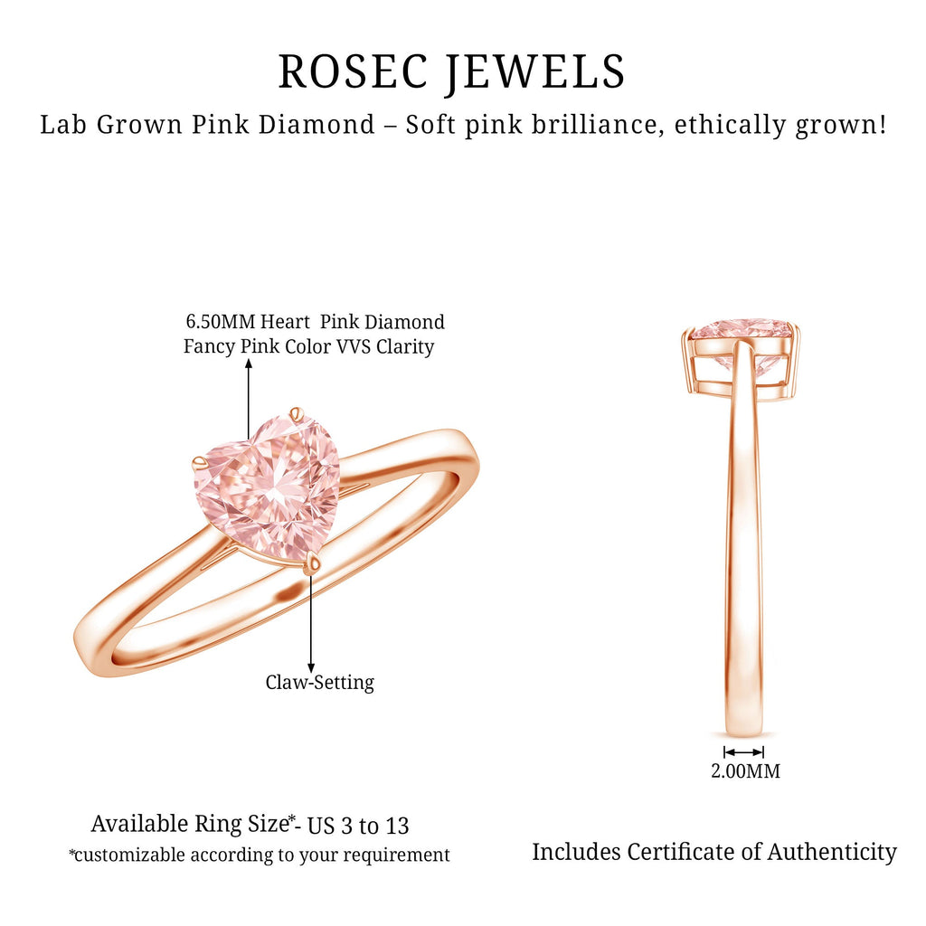 1 CT Lab Grown Pink Diamond Heart Promise Ring with IGI Certificate