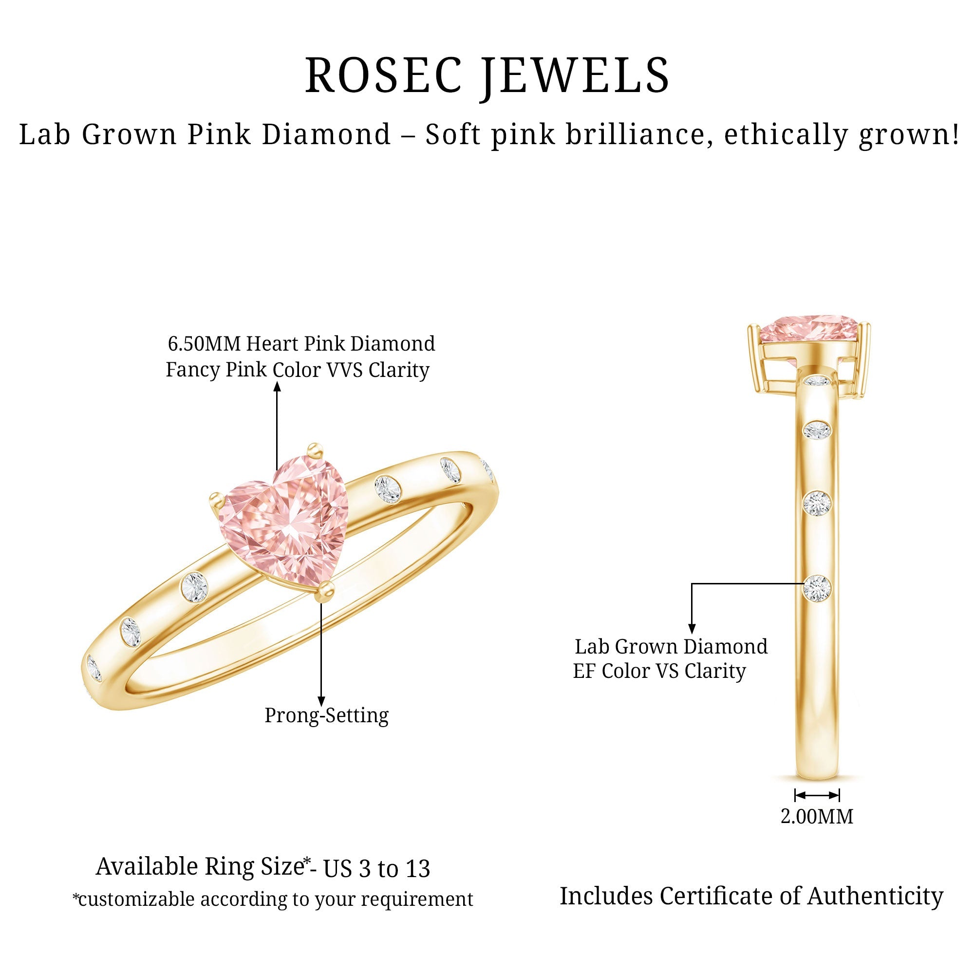 IGI Certified Solitaire Lab Grown Pink Diamond Engagement Ring for Women