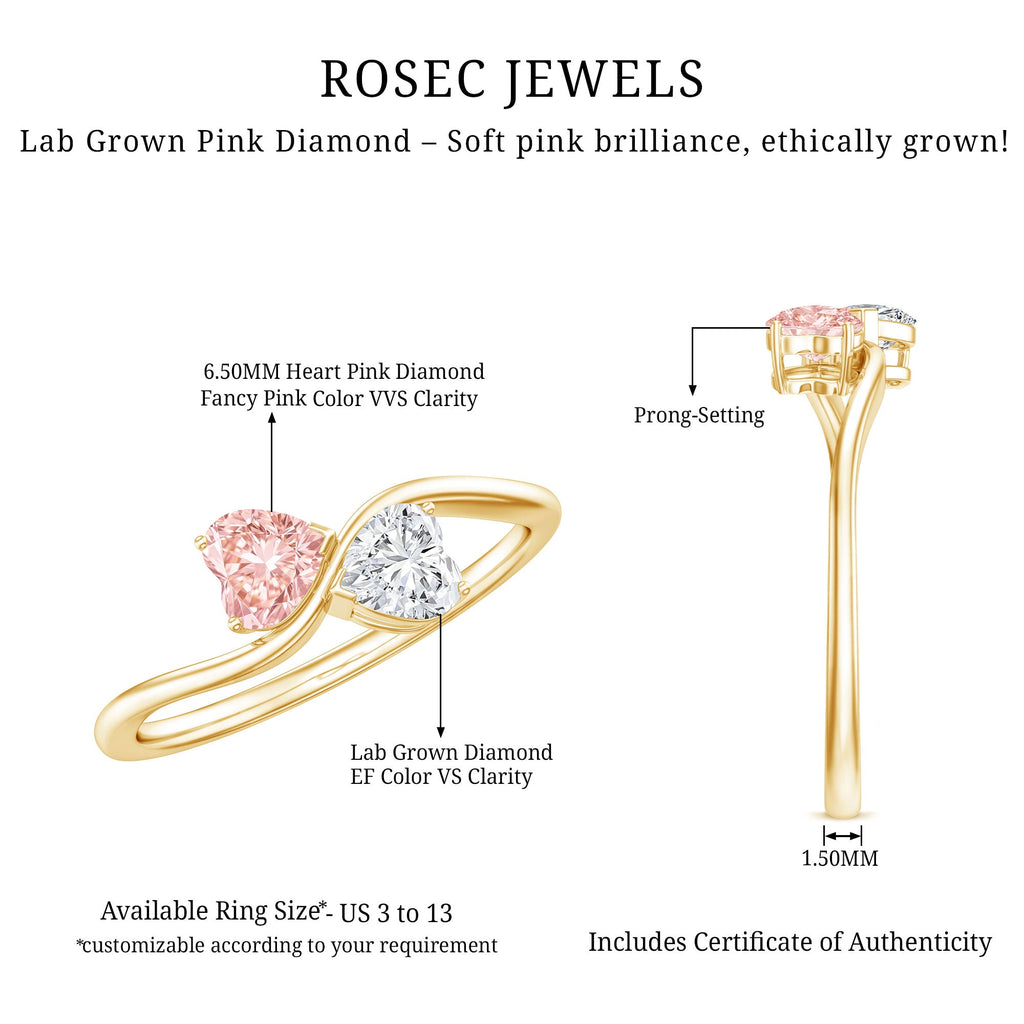 Lab Grown Pink and White Diamond Double Heart Promise Ring IGI Certified