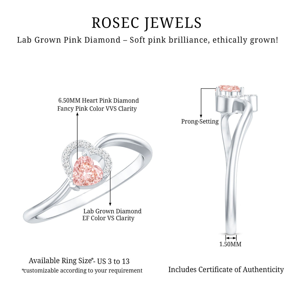 IGI Certified Lab Grown Pink Diamond Heart Promise Ring with Twisted Band