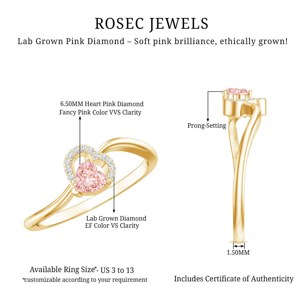 IGI Certified Lab Grown Pink Diamond Heart Promise Ring with Twisted Band