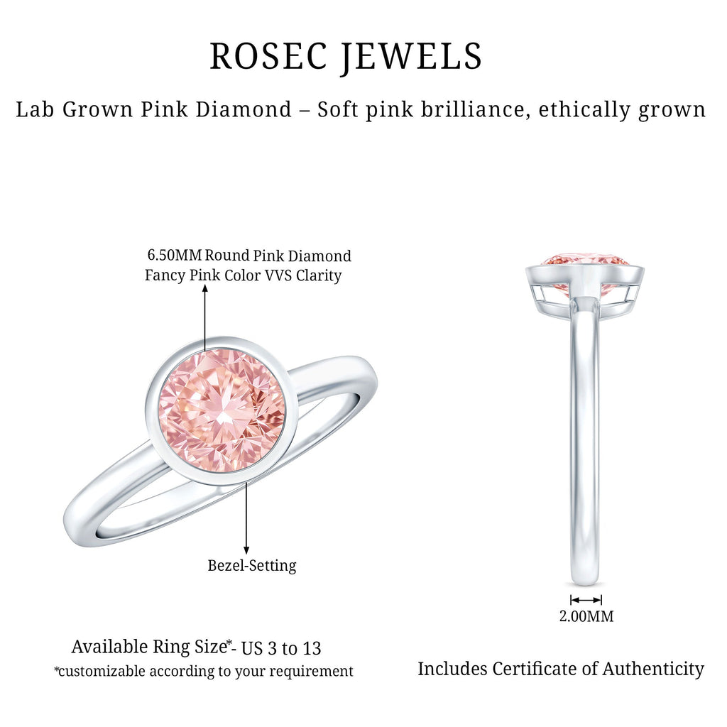 1 CT Lab Grown Pink Diamond Bezel Set Engagement Ring with IGI Certificate