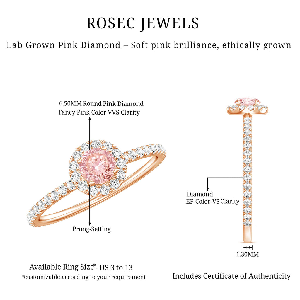 Lab Grown Pink White Diamond Halo Engagement Ring with IGI Certificate