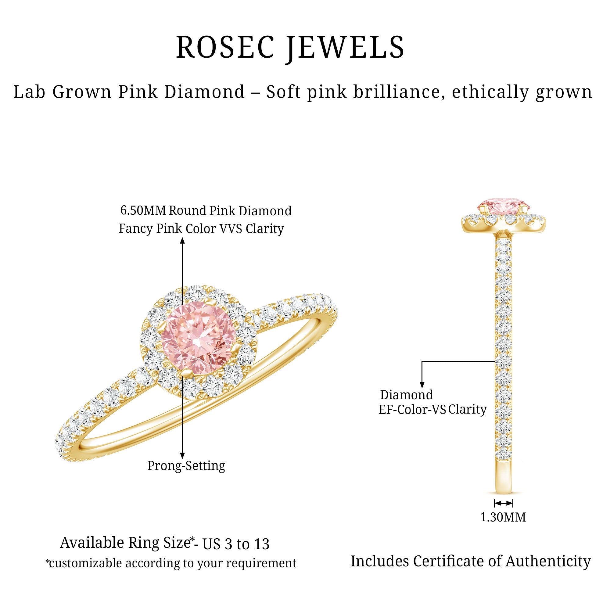 Lab Grown Pink White Diamond Halo Engagement Ring with IGI Certificate