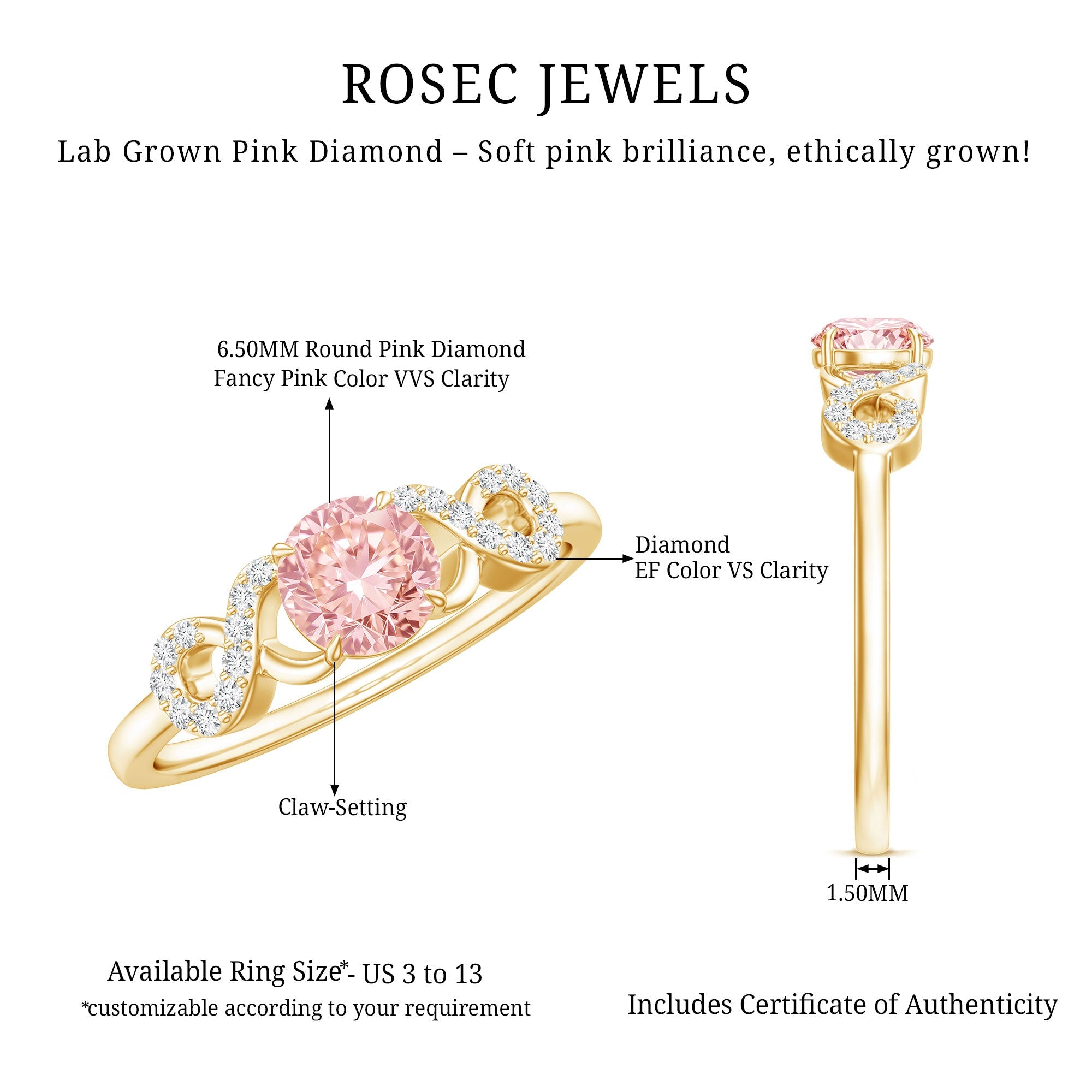 IGI Certified Lab Grown Pink Diamond Infinity Engagement Ring