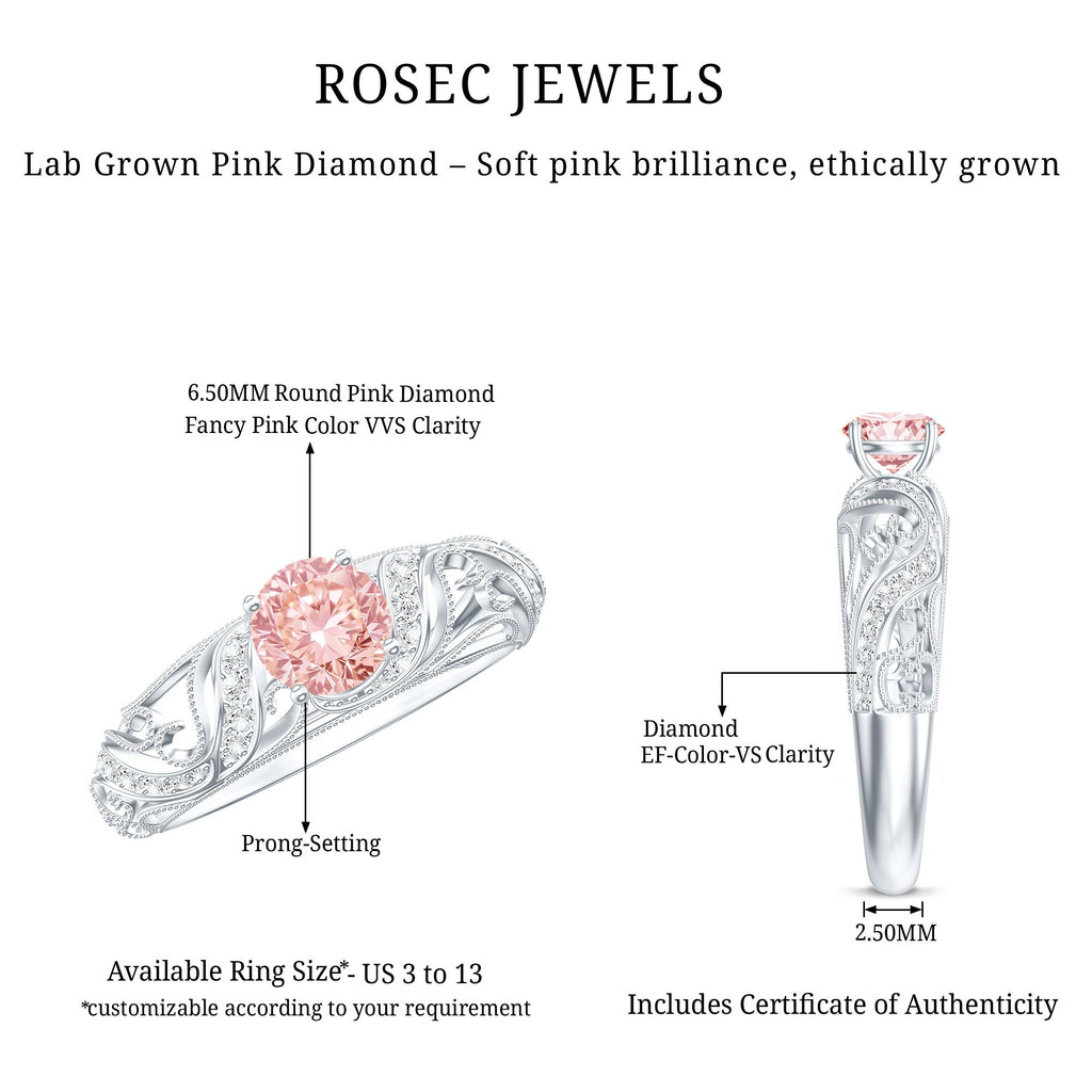 Lab Grown Pink Diamond Vintage Inspired Engagement Ring IGI Certified
