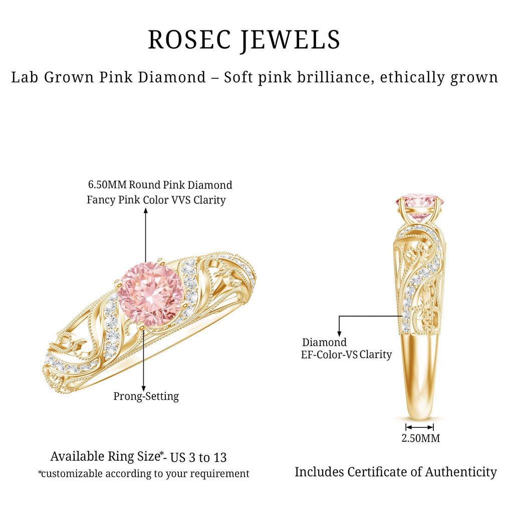 Lab Grown Pink Diamond Vintage Inspired Engagement Ring IGI Certified