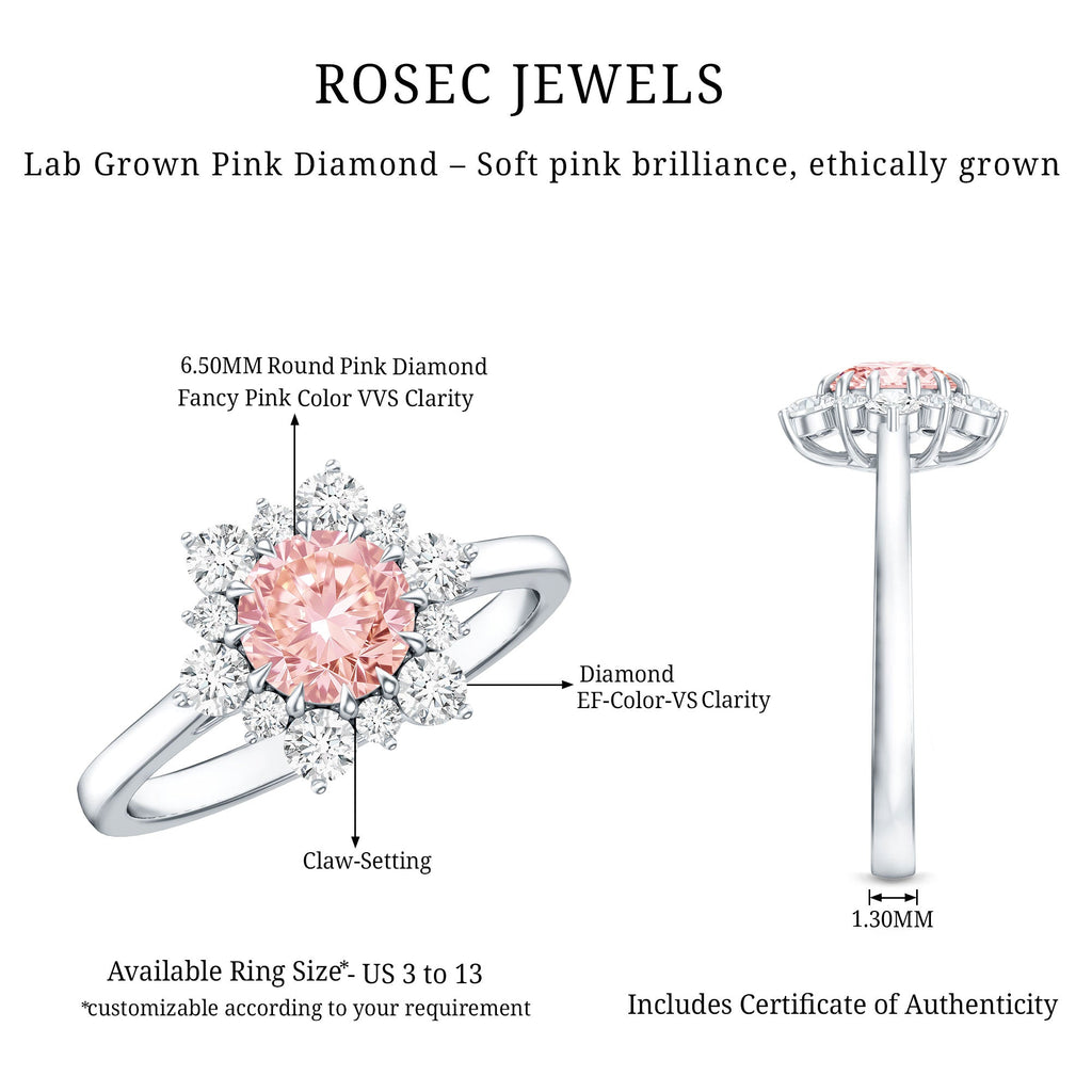 IGI Certified 1 CT Lab Grown Pink and White Diamond Halo Engagement Ring