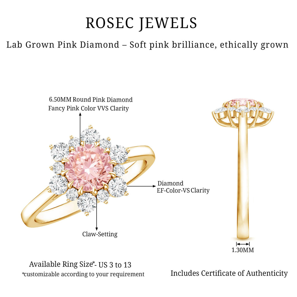IGI Certified 1 CT Lab Grown Pink and White Diamond Halo Engagement Ring