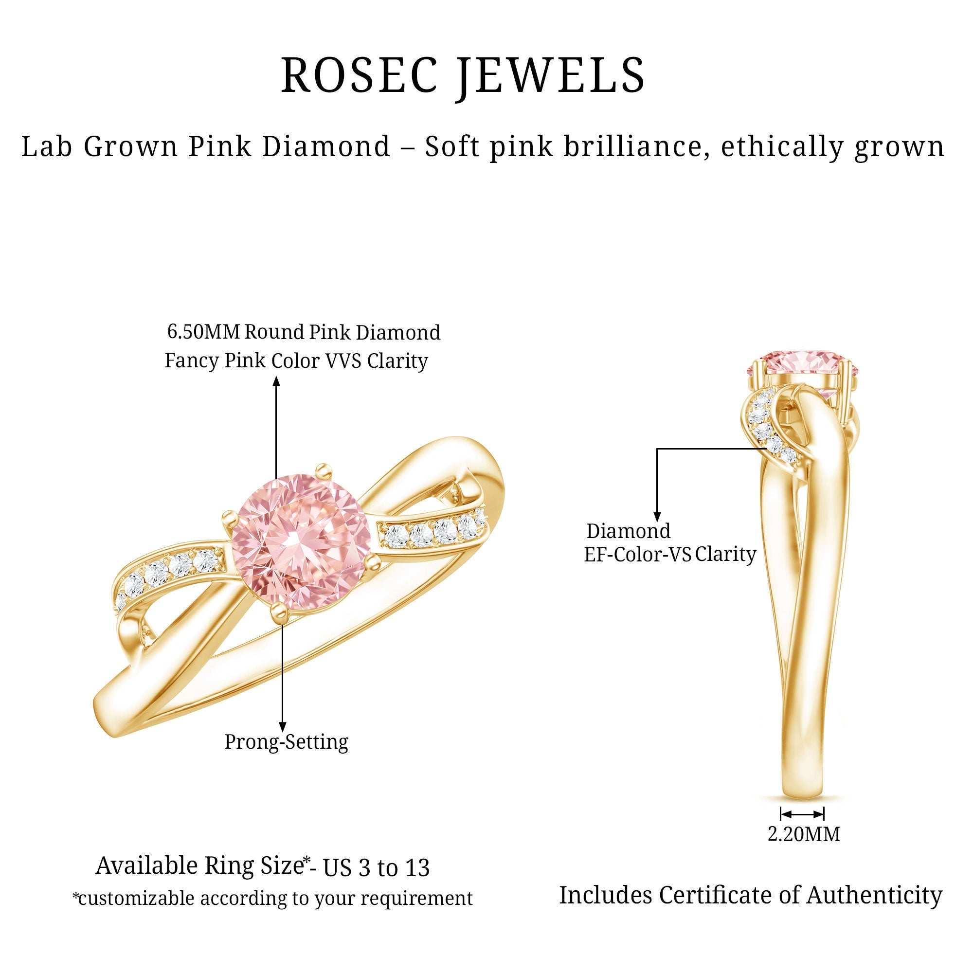 IGI Certified Lab Grown Pink Diamond Classic Engagement Ring