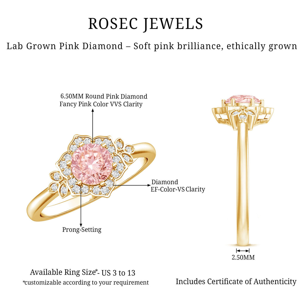 Pink and White Lab Grown Diamond Designer Engagement Ring with IGI Certificate