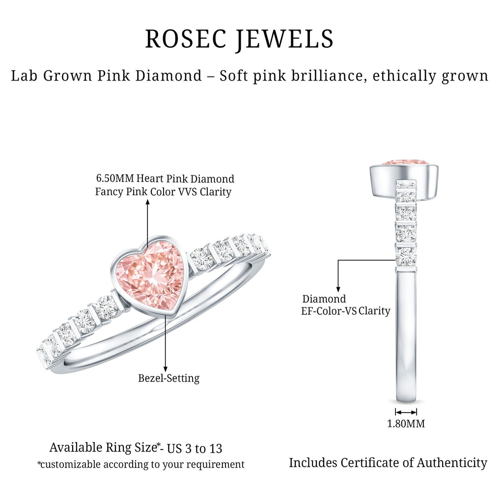 IGI Certified 1 CT Lab Grown Pink Diamond Heart Engagement Ring with Side Stones