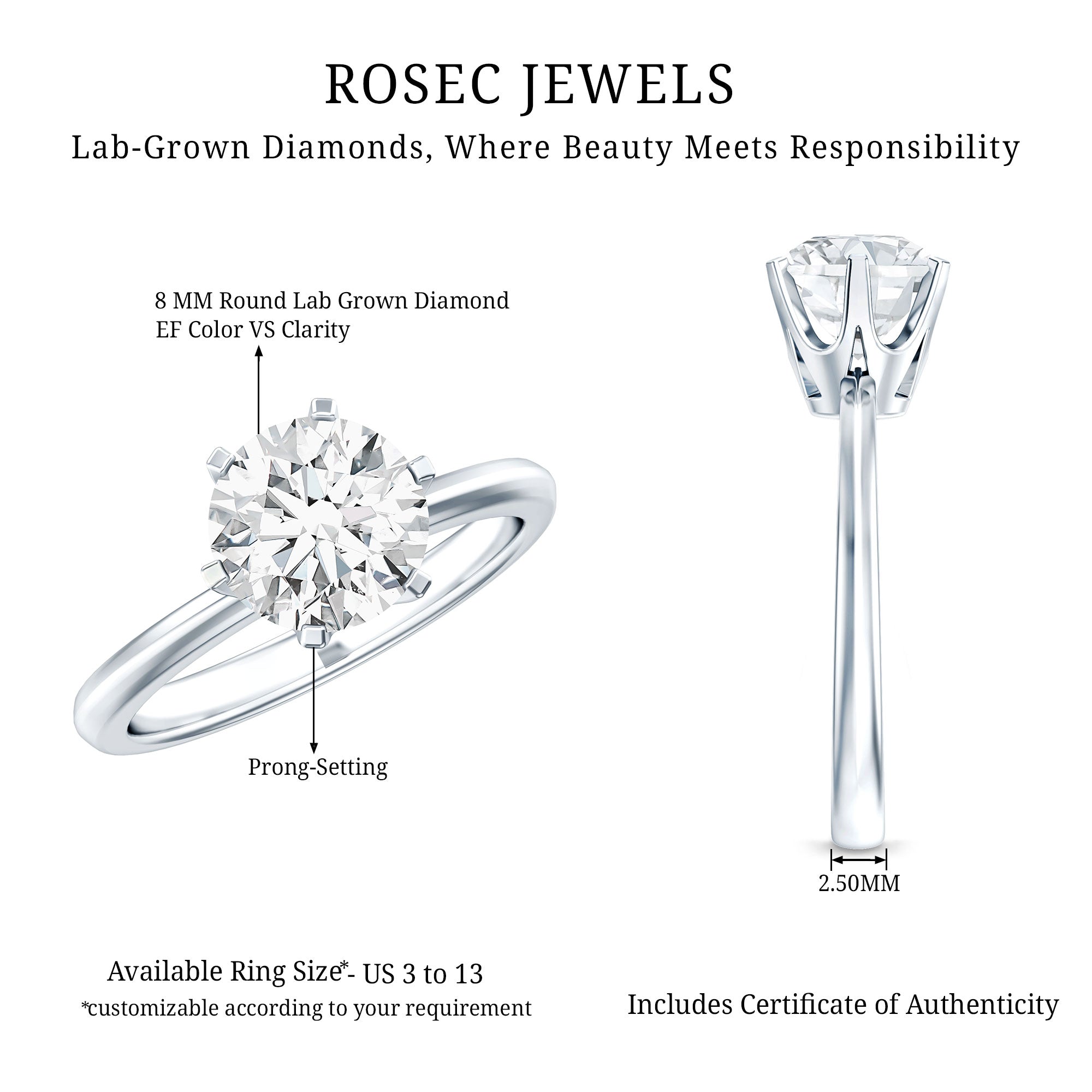 IGI Certified Lab Grown Diamond 2 CT Engagement Ring for Women