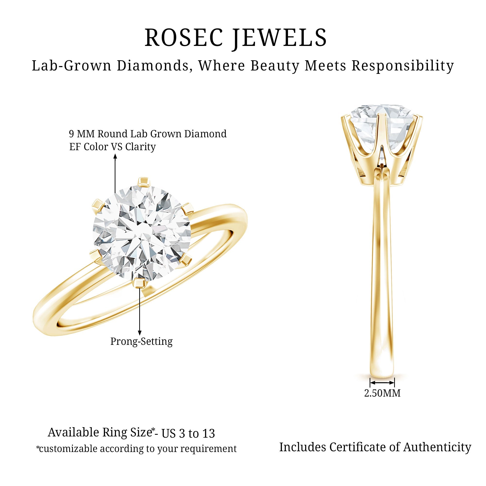 3 Carat IGI Certified Lab Grown Diamond Round Engagement Ring