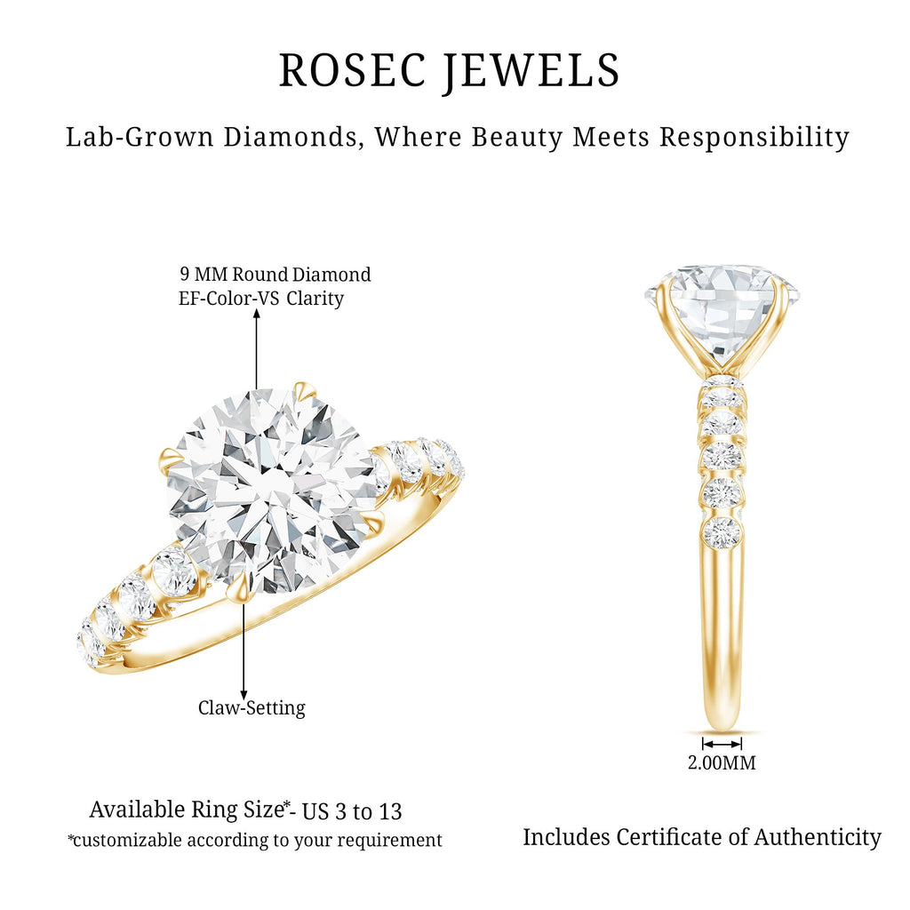 Round Cut 3 Carat Lab Grown Diamond Engagement Ring with IGI Certificate