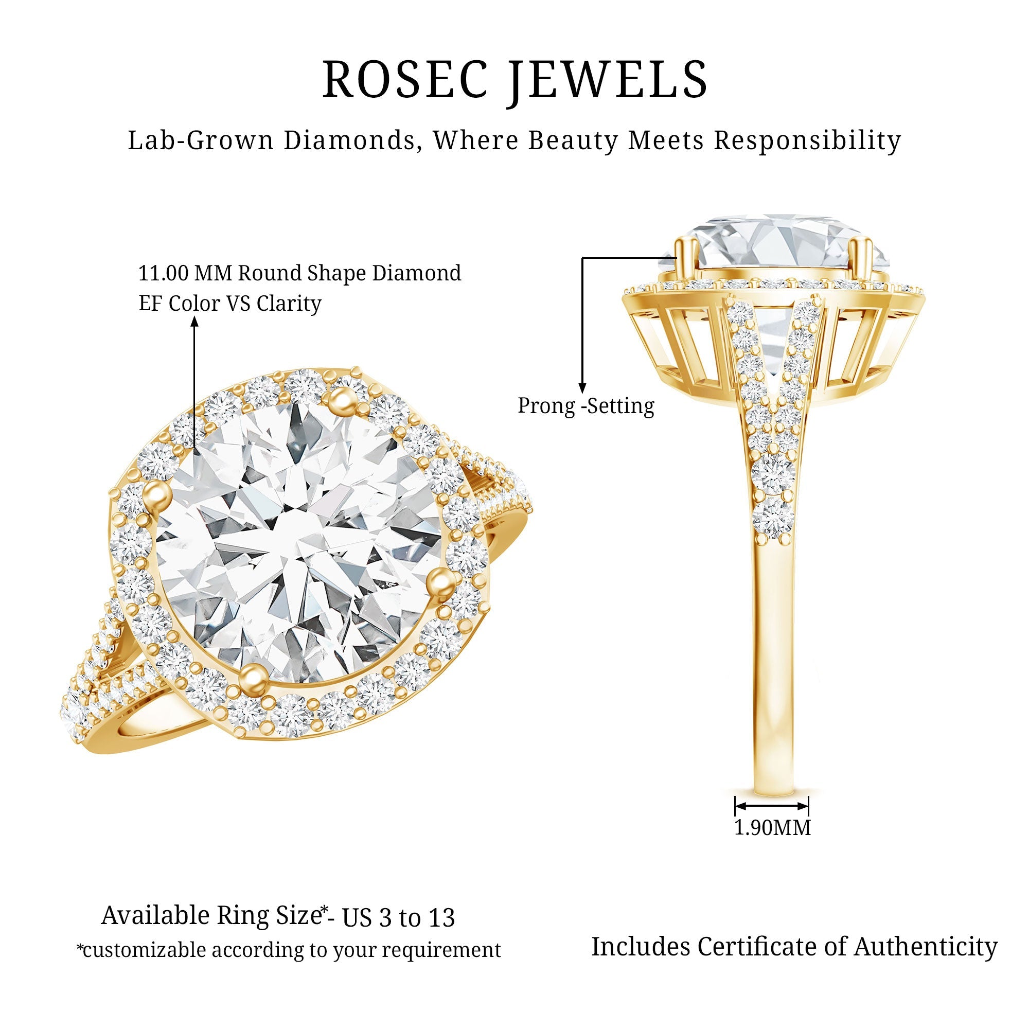 5 Carat Lab Grown Big Diamond Engagement Ring with IGI Certificate