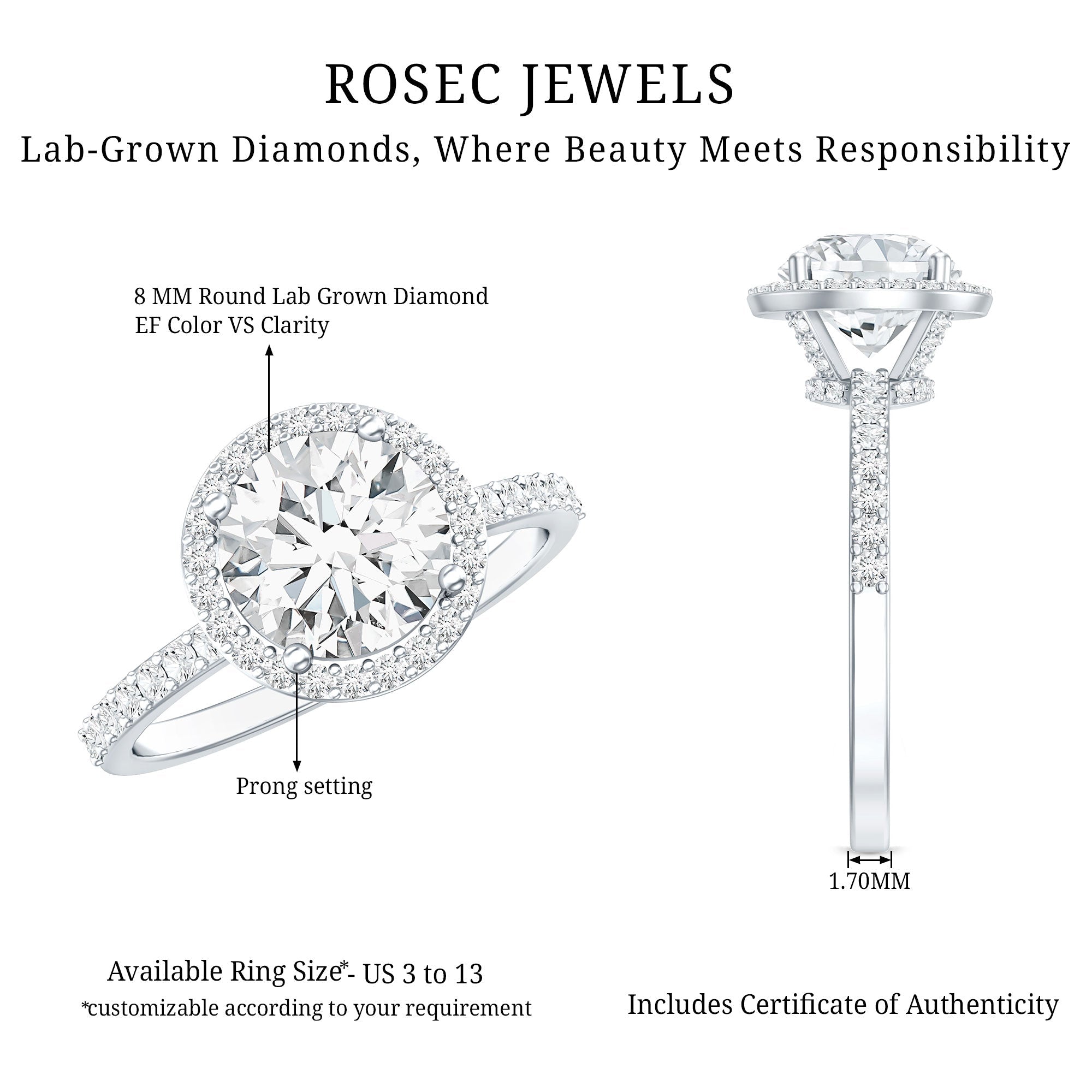 2 Carat Lab Grown Diamond Halo Engagement Ring with IGI Certificate