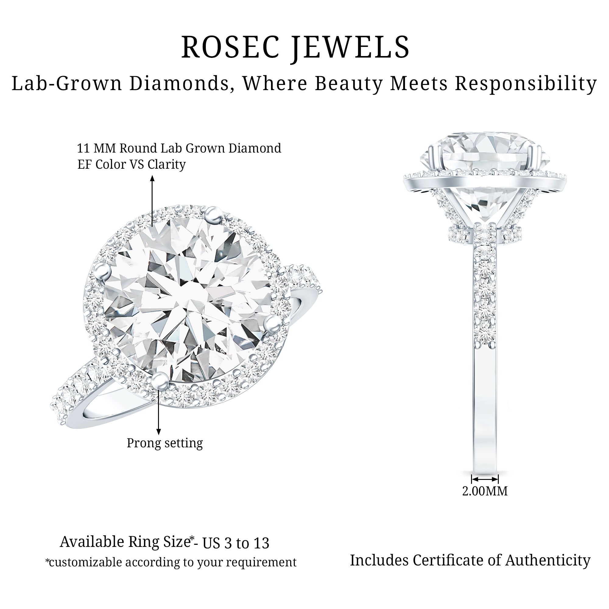 5 Carat Round Lab Grown Diamond Engagement Ring with IGI Certified