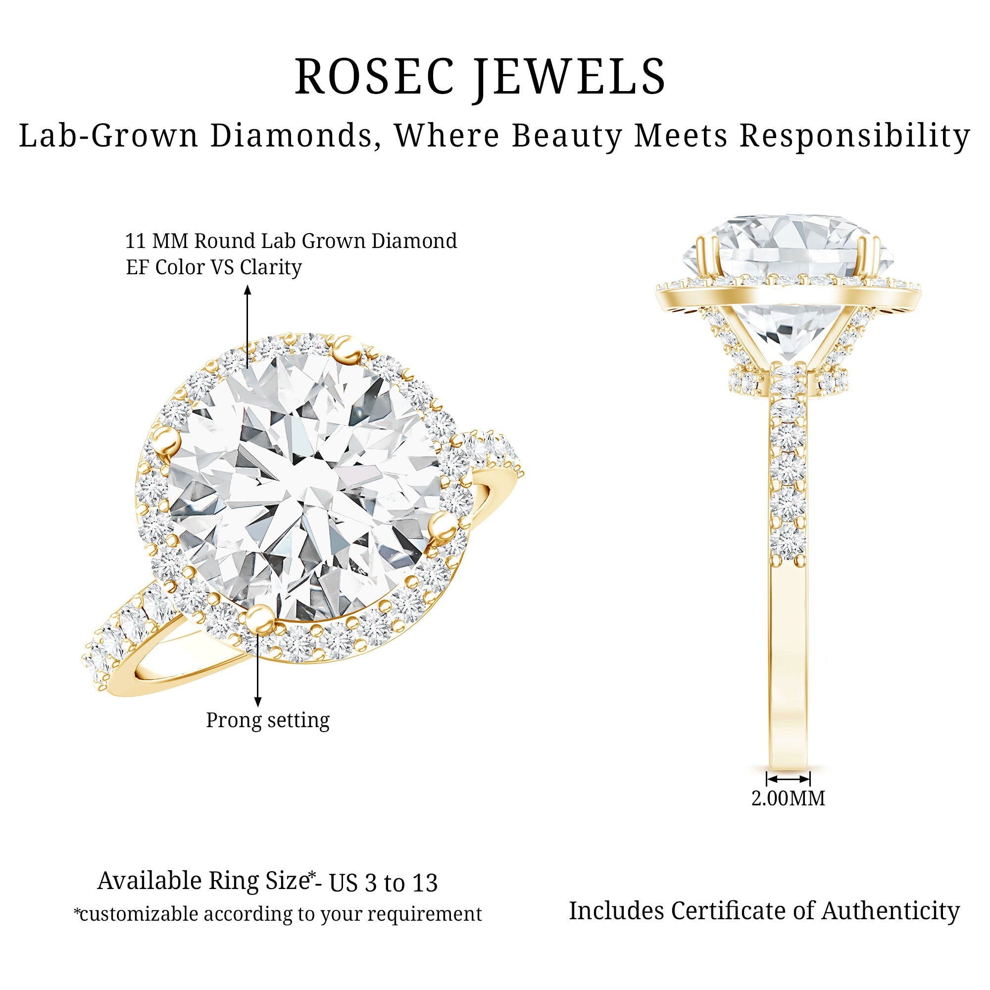 5 Carat Round Lab Grown Diamond Engagement Ring with IGI Certified