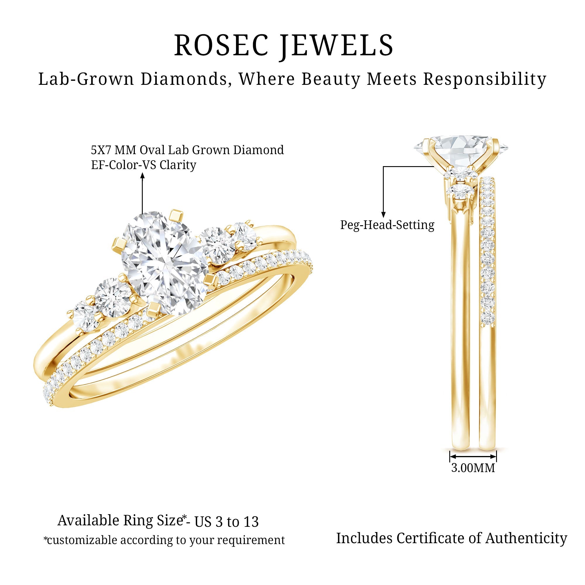 IGI Certified Lab Grown Diamond Engagement Ring with Wedding Band