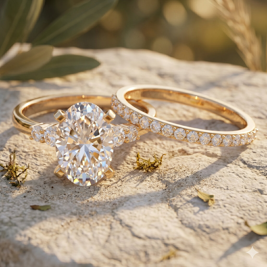 4 Carat Oval Wedding Ring Set with IGI Certified Lab Grown Diamond