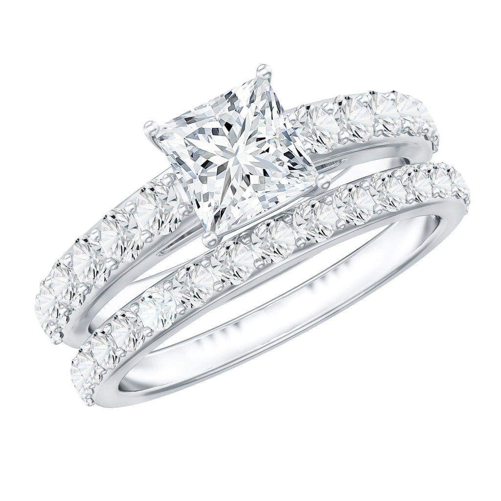IGI Certified 1 Carat Lab Grown Diamond Princess Cut Engagement Ring with Band