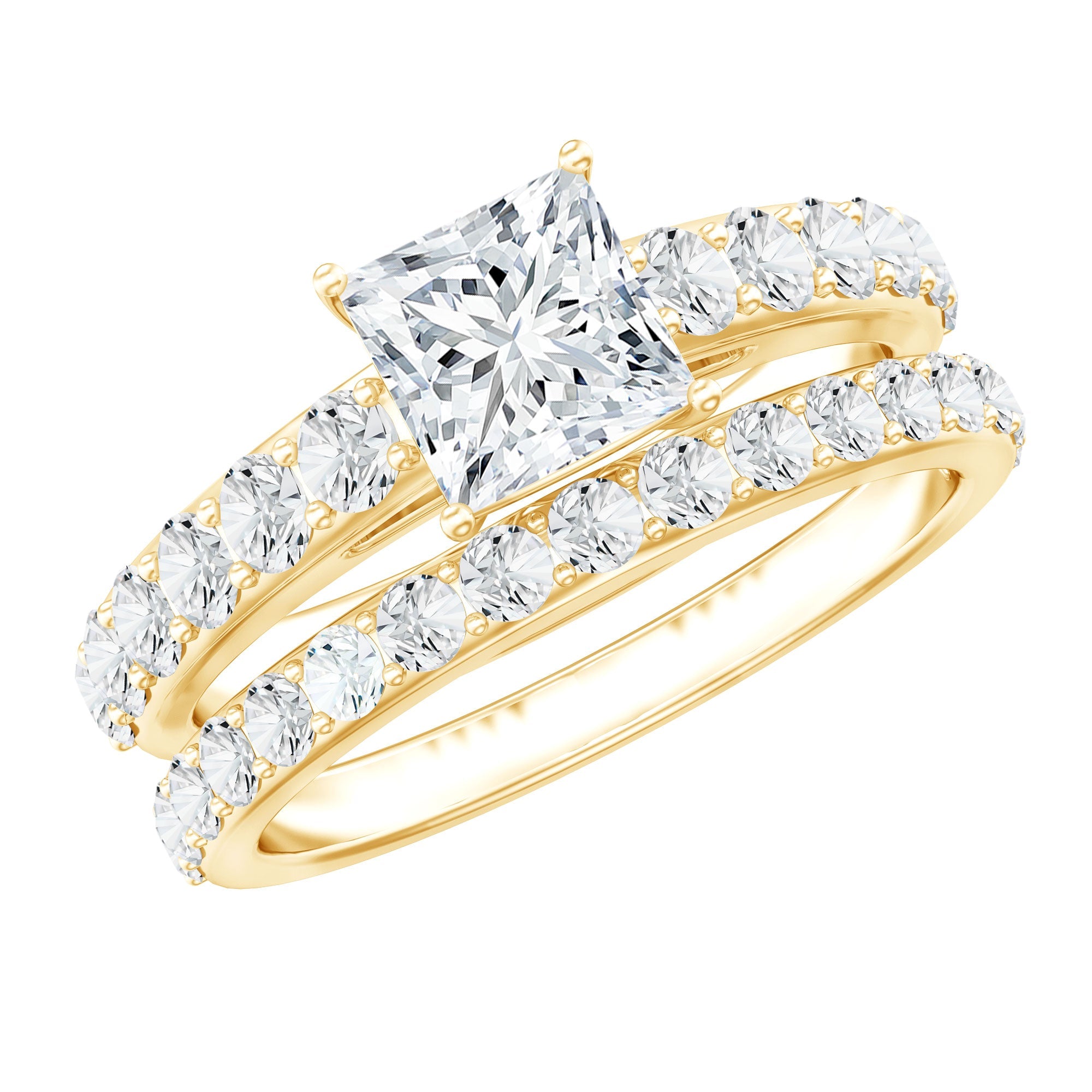 IGI Certified 1 Carat Lab Grown Diamond Princess Cut Engagement Ring with Band