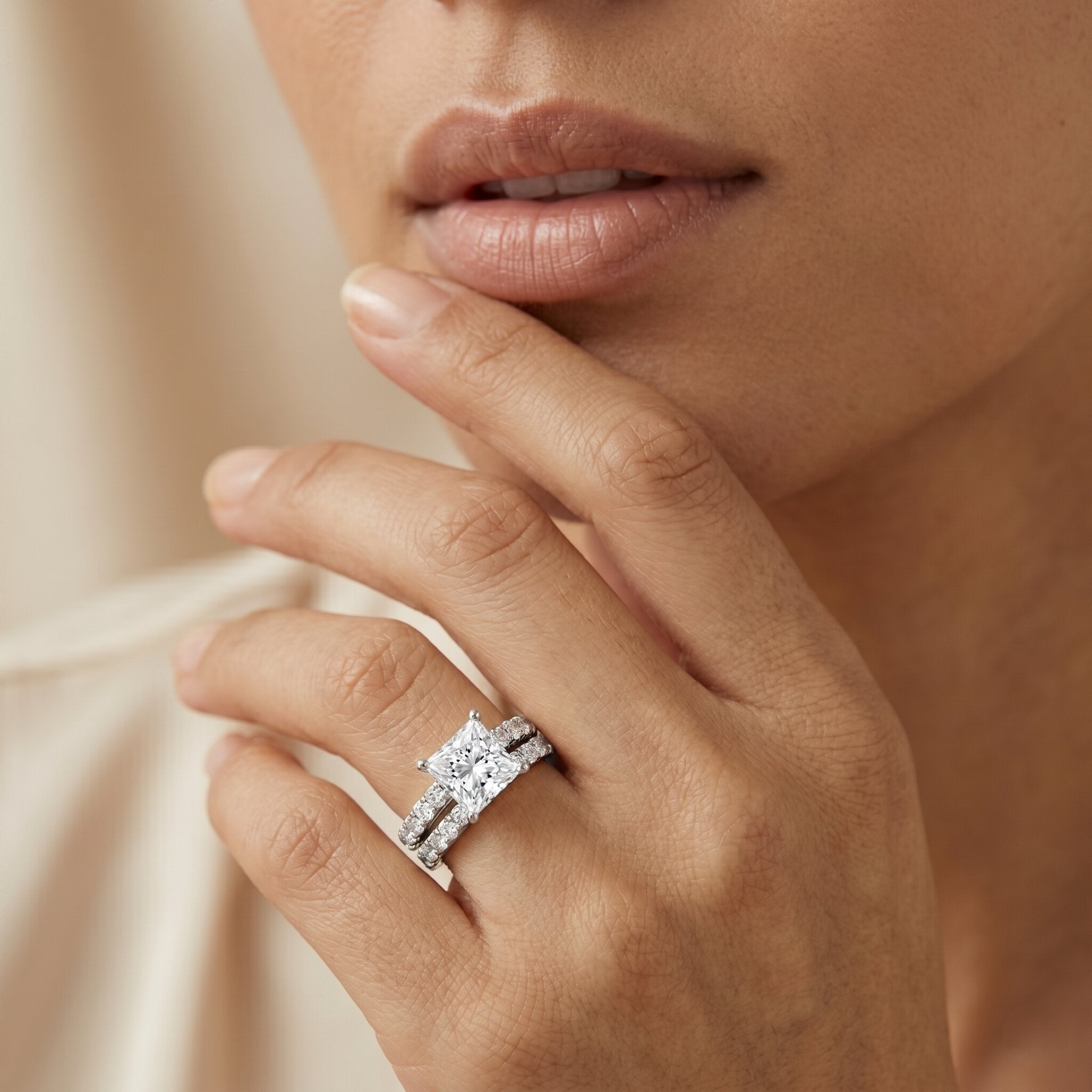 4 Carat IGI Certified Lab Grown Diamond Princess Cut Bridal Ring Set