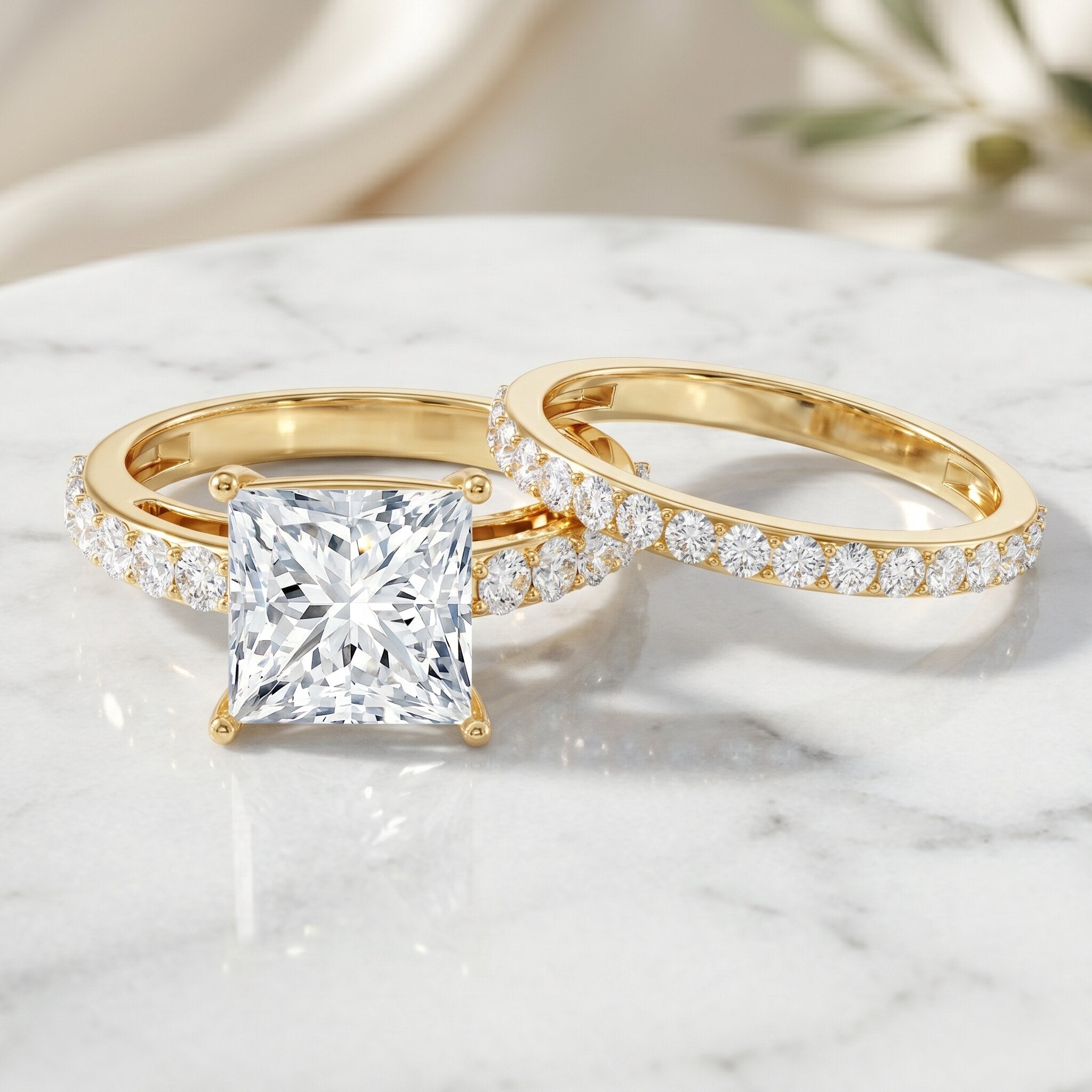 4 Carat IGI Certified Lab Grown Diamond Princess Cut Bridal Ring Set