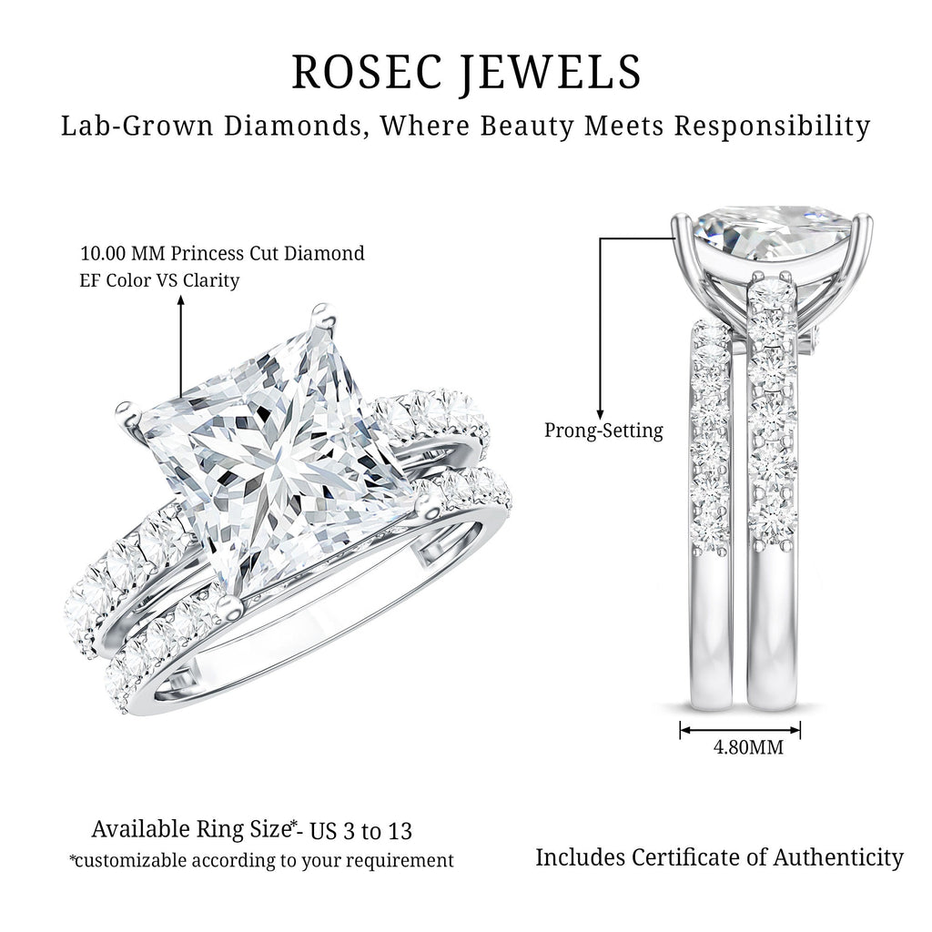 5 Carat IGI Certified Princess Cut Lab Diamond Engagement Ring with Band