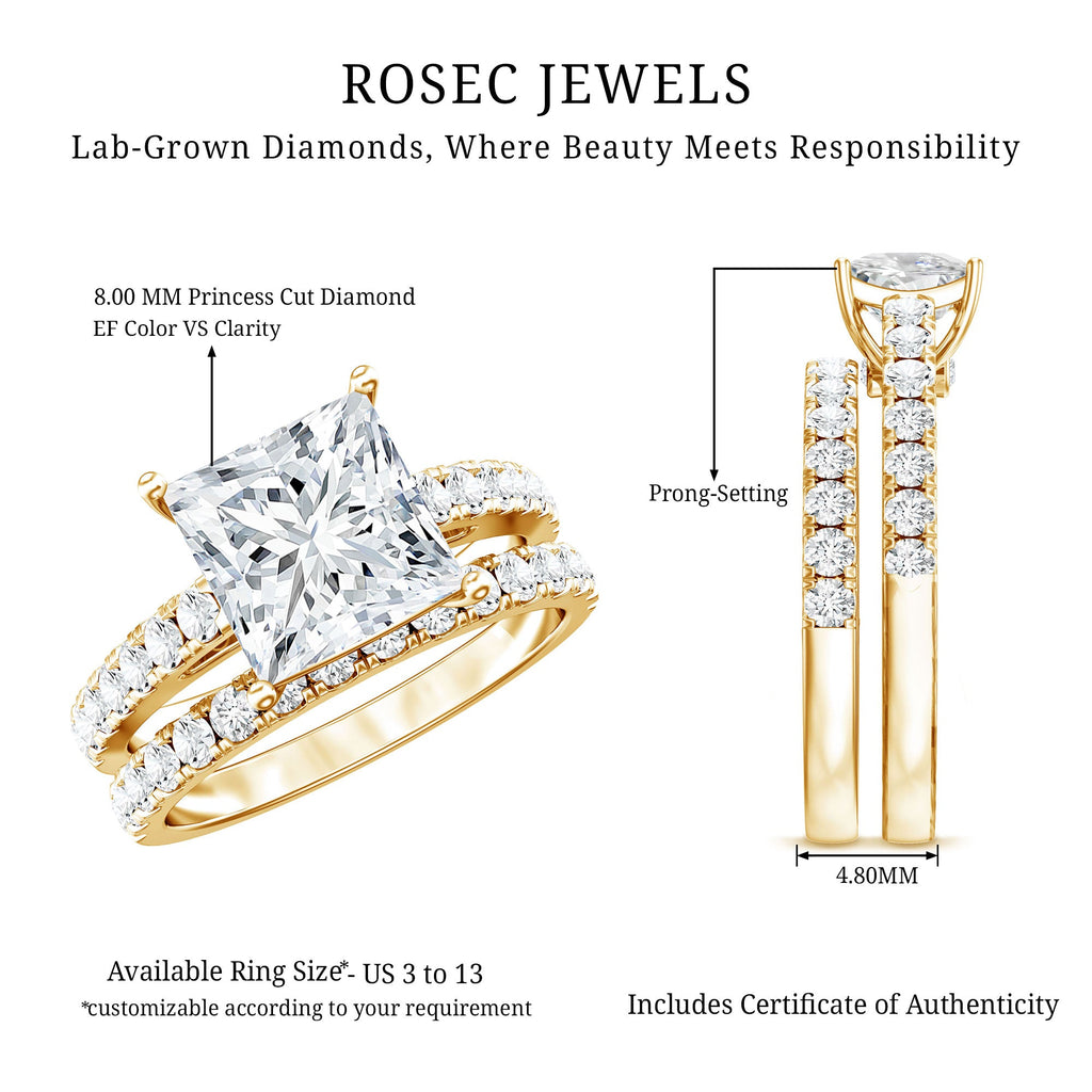 IGI Certified 3 Carat Princess Cut Lab Grown Diamond Wedding Ring Set