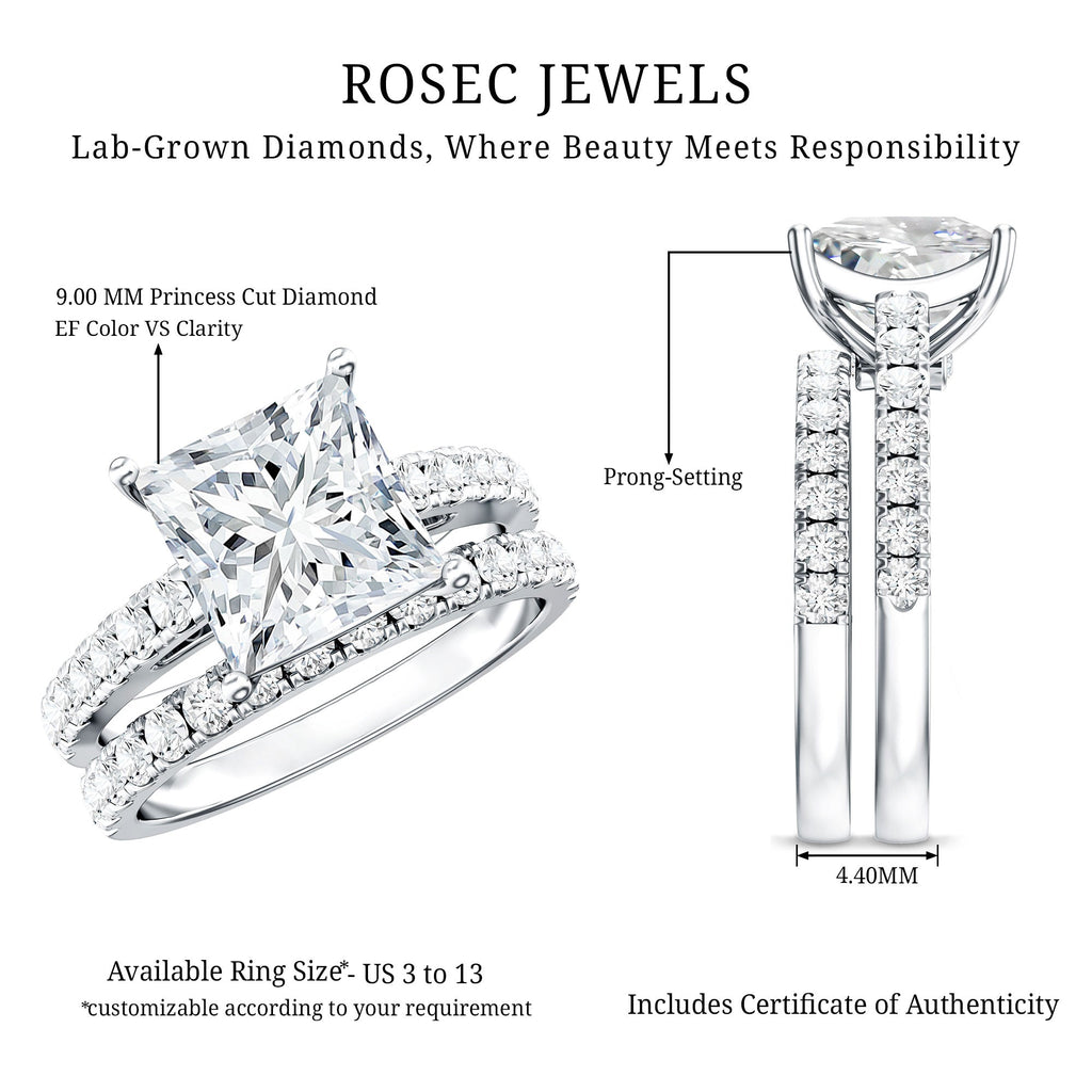IGI Certified 4 Carat Princess Cut Lab Grown Diamond Engagement Ring With Wedding Band