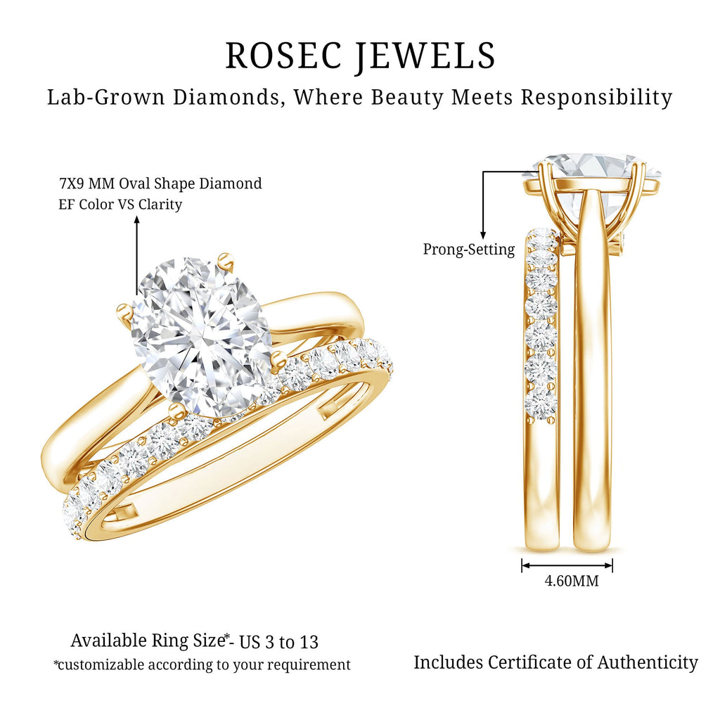 IGI Certified 2 Carat Oval Lab Grown Diamond Bridal Ring Set of 2