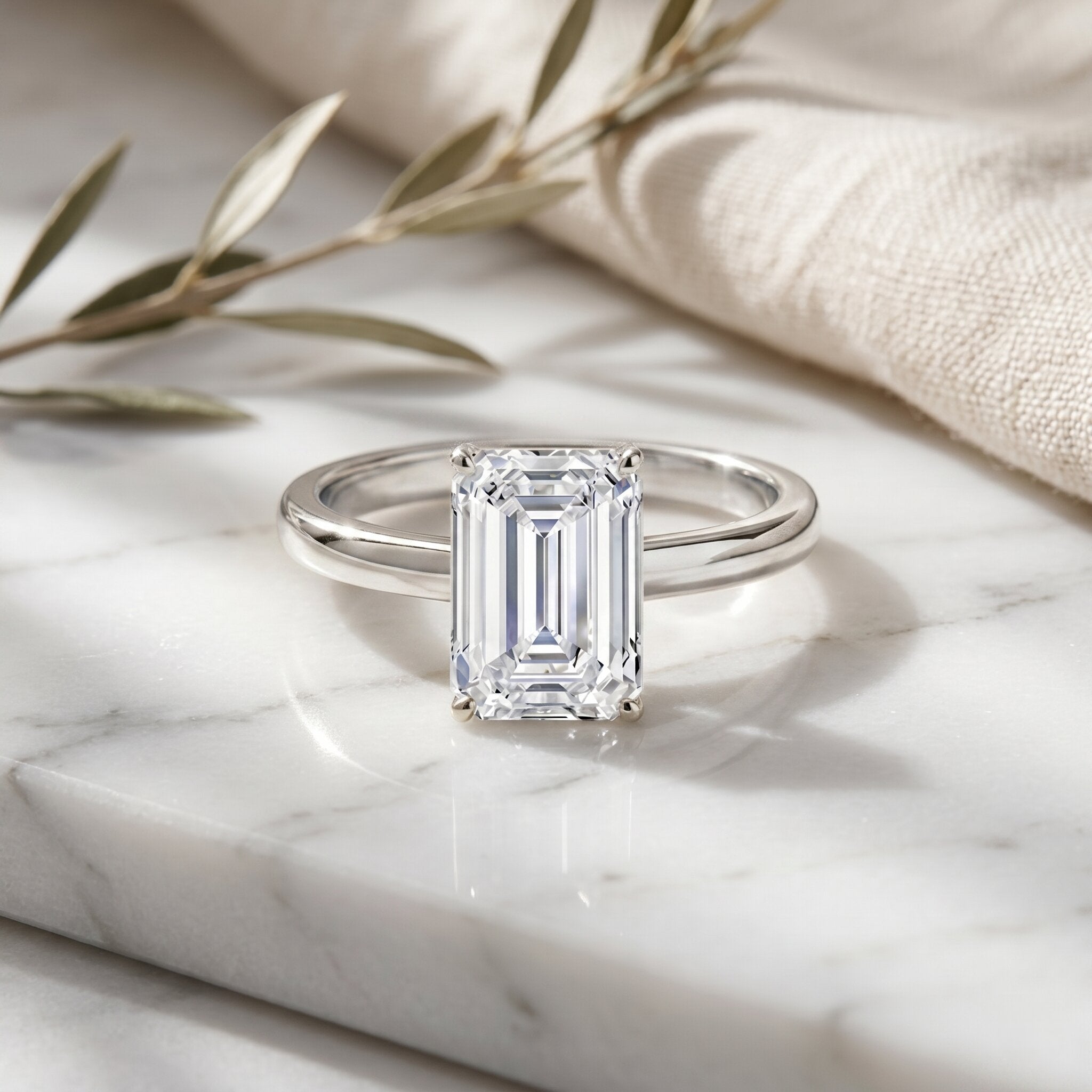 IGI Certified Emerald Cut Lab Grown Diamond 3 Carat Engagement Ring