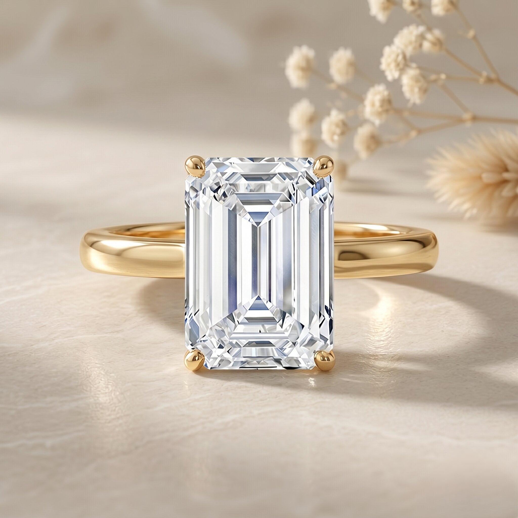 IGI Certified Emerald Cut Lab Grown Diamond 3 Carat Engagement Ring