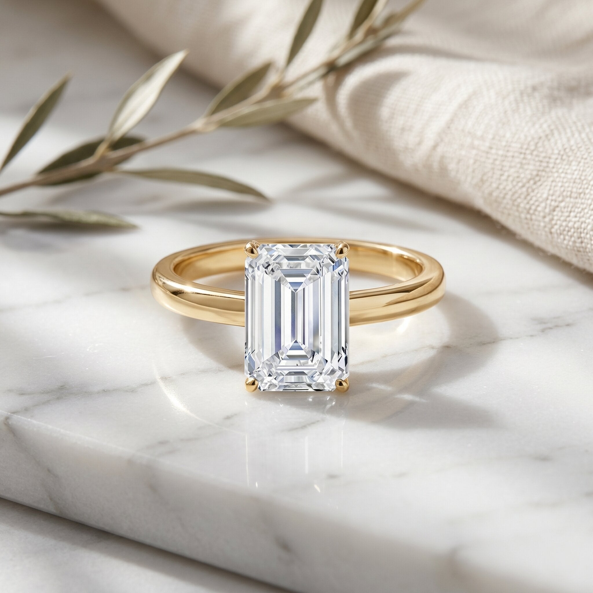 IGI Certified Emerald Cut Lab Grown Diamond 3 Carat Engagement Ring