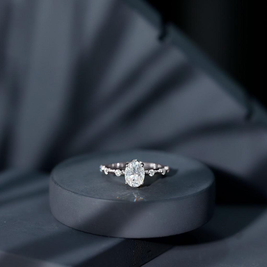 IGI Certified 1.2 Carat Oval Lab Grown Diamond Engagement Ring with Spaced Accent