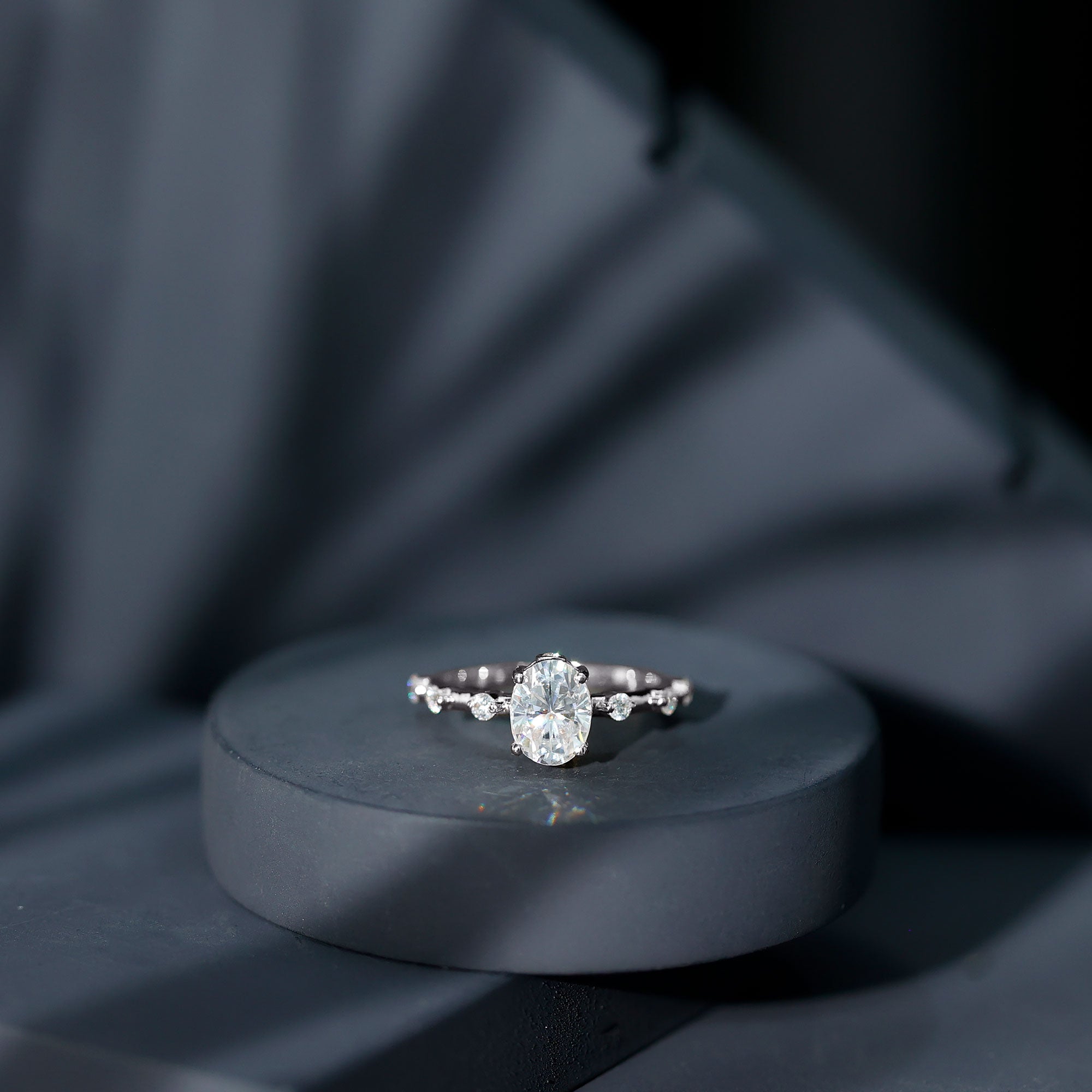 IGI Certified 1.2 Carat Oval Lab Grown Diamond Engagement Ring with Spaced Accent