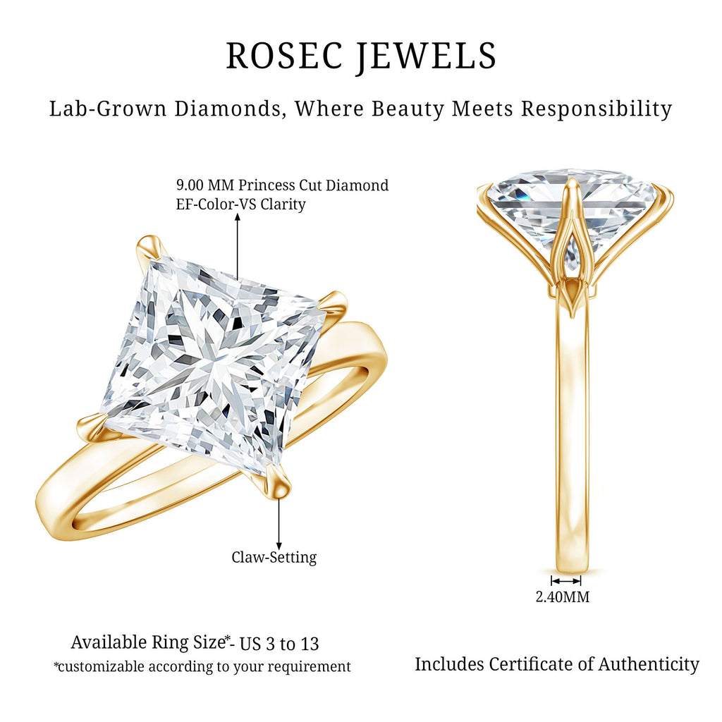IGI Certified 4 Carat Princess Cut Lab Grown Diamond Engagement Ring