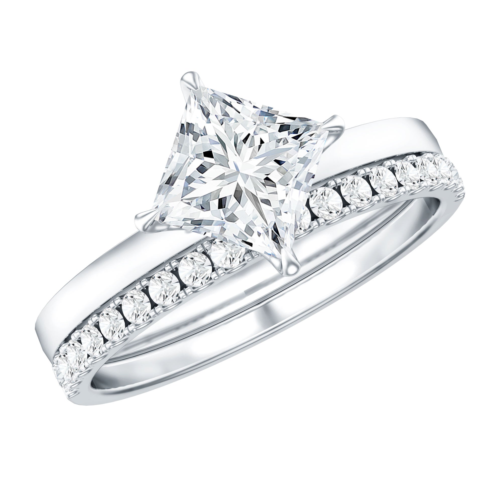 IGI Certified 1 Carat Lab Grown Diamond Princess Cut Bridal Ring Set