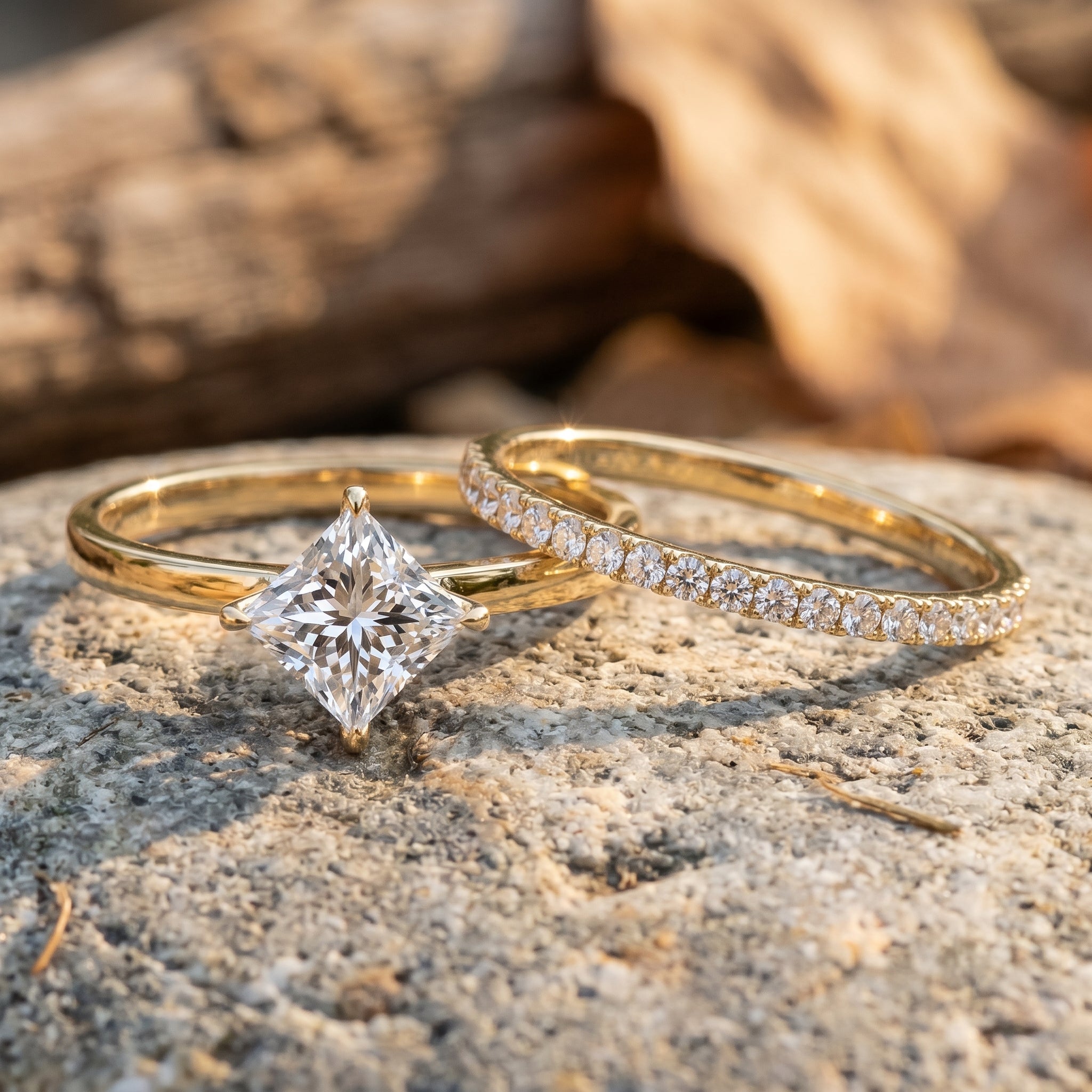 IGI Certified 1 Carat Lab Grown Diamond Princess Cut Bridal Ring Set