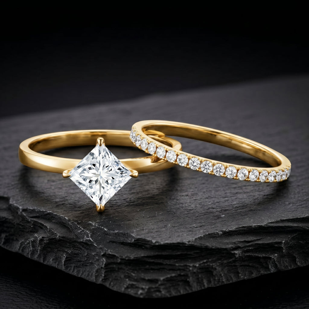 IGI Certified 1 Carat Lab Grown Diamond Princess Cut Bridal Ring Set