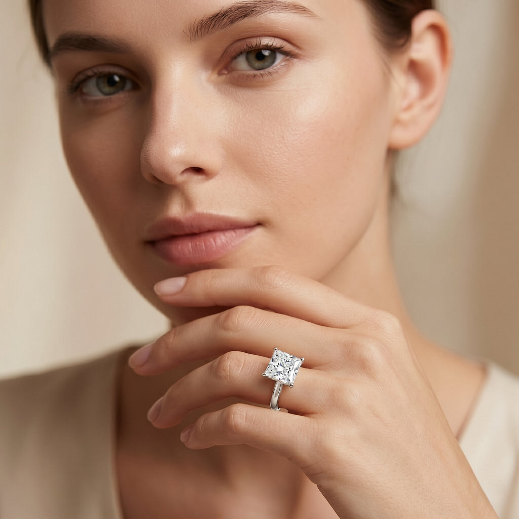 IGI Certified Lab Grown 3 Carat Diamond Princess Cut Engagement Ring Solitaire