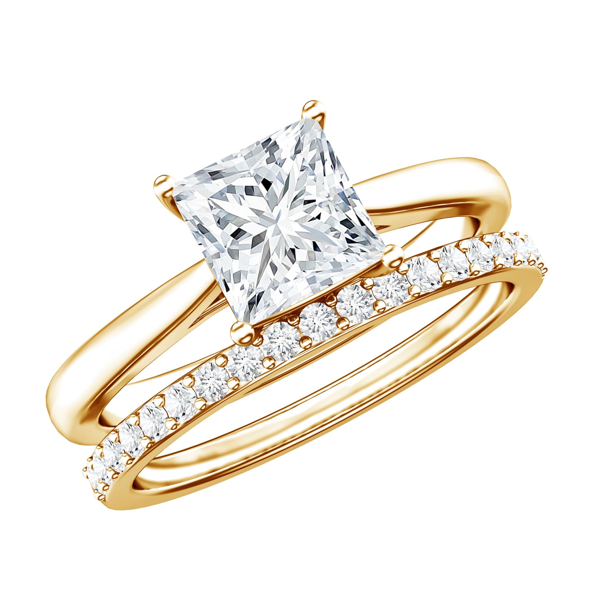 IGI Certified 1 Carat Princess Cut Lab Grown Diamond Solitaire Bridal Ring Set