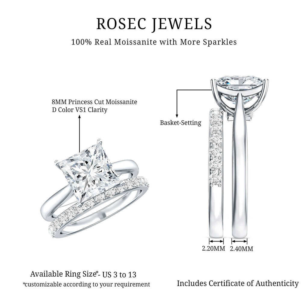 IGI Certified 3 Carat Lab Grown Diamond Princess Cut Wedding Ring Set for Women