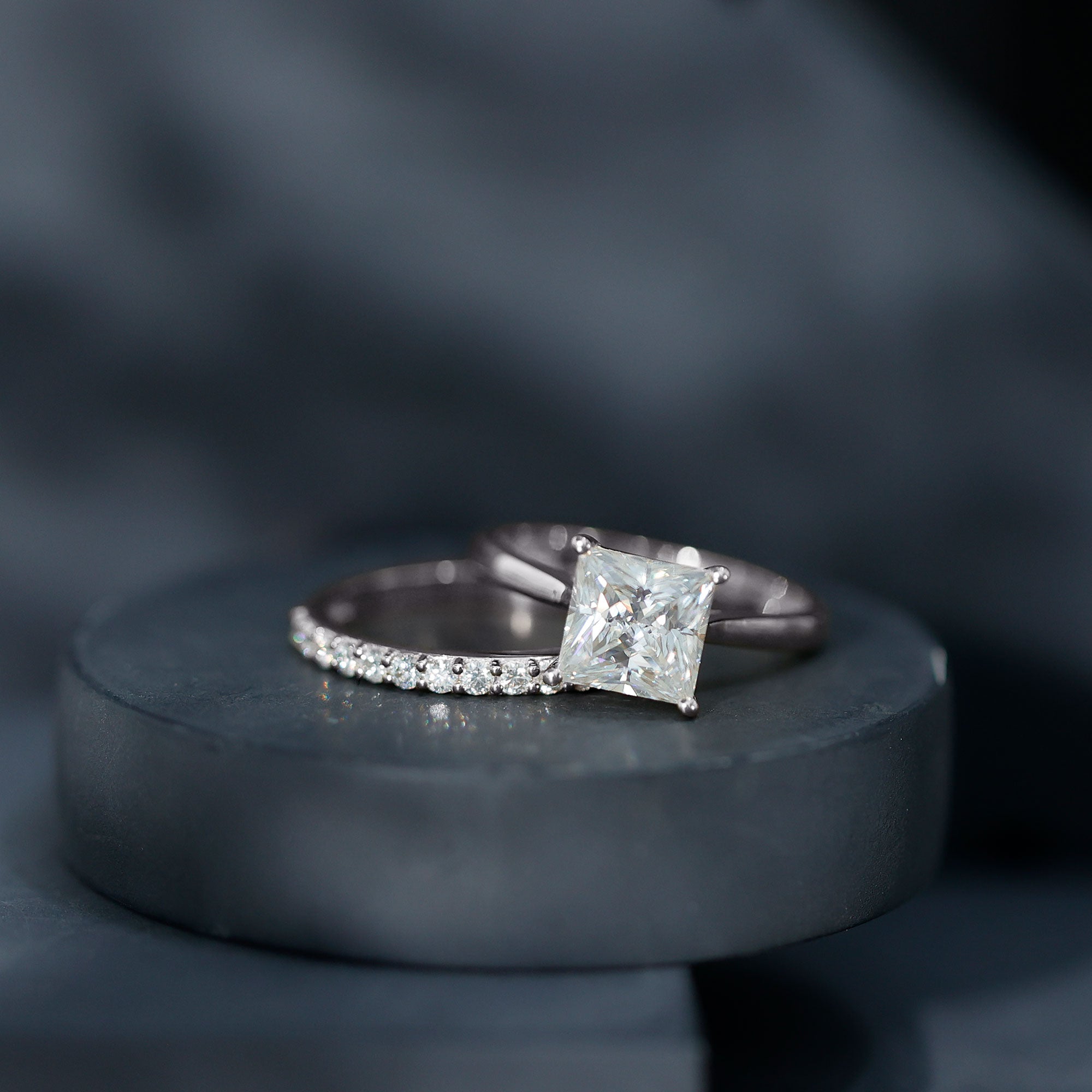 IGI Certified 3 Carat Lab Grown Diamond Princess Cut Wedding Ring Set for Women