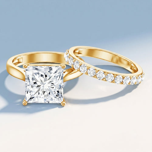 5 Carat Huge Lab Grown Diamond Princess Cut Engagement Ring Set with IGI Certificate