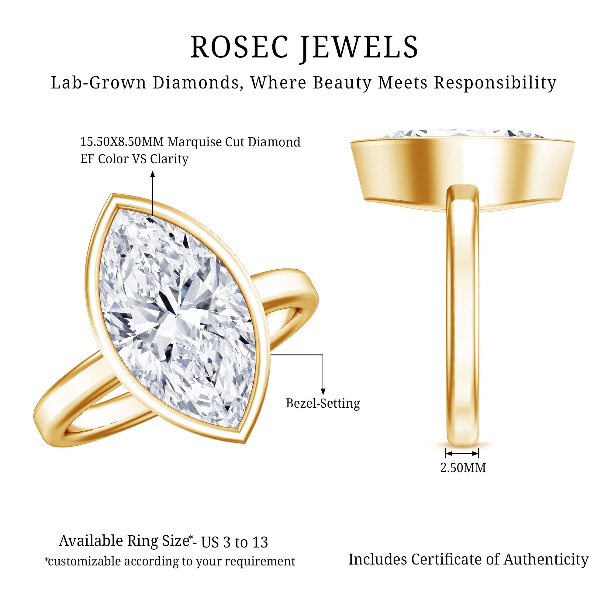 4 Carat Marquise Cut Lab Grown Diamond Bezel Engagement Ring with IGI Certificate